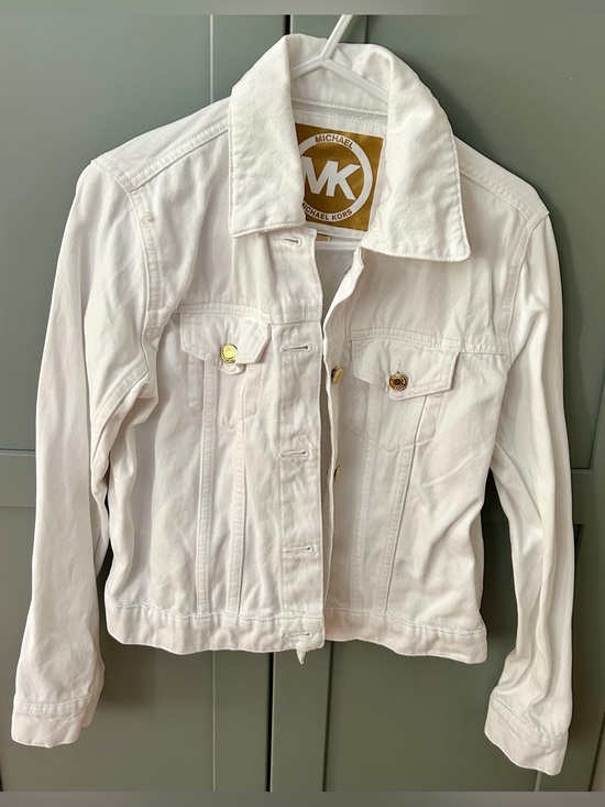 Michael Kors Jackets & Blazers - Michael Kors White Denim Trucker Jacket with Gold Hardware- S